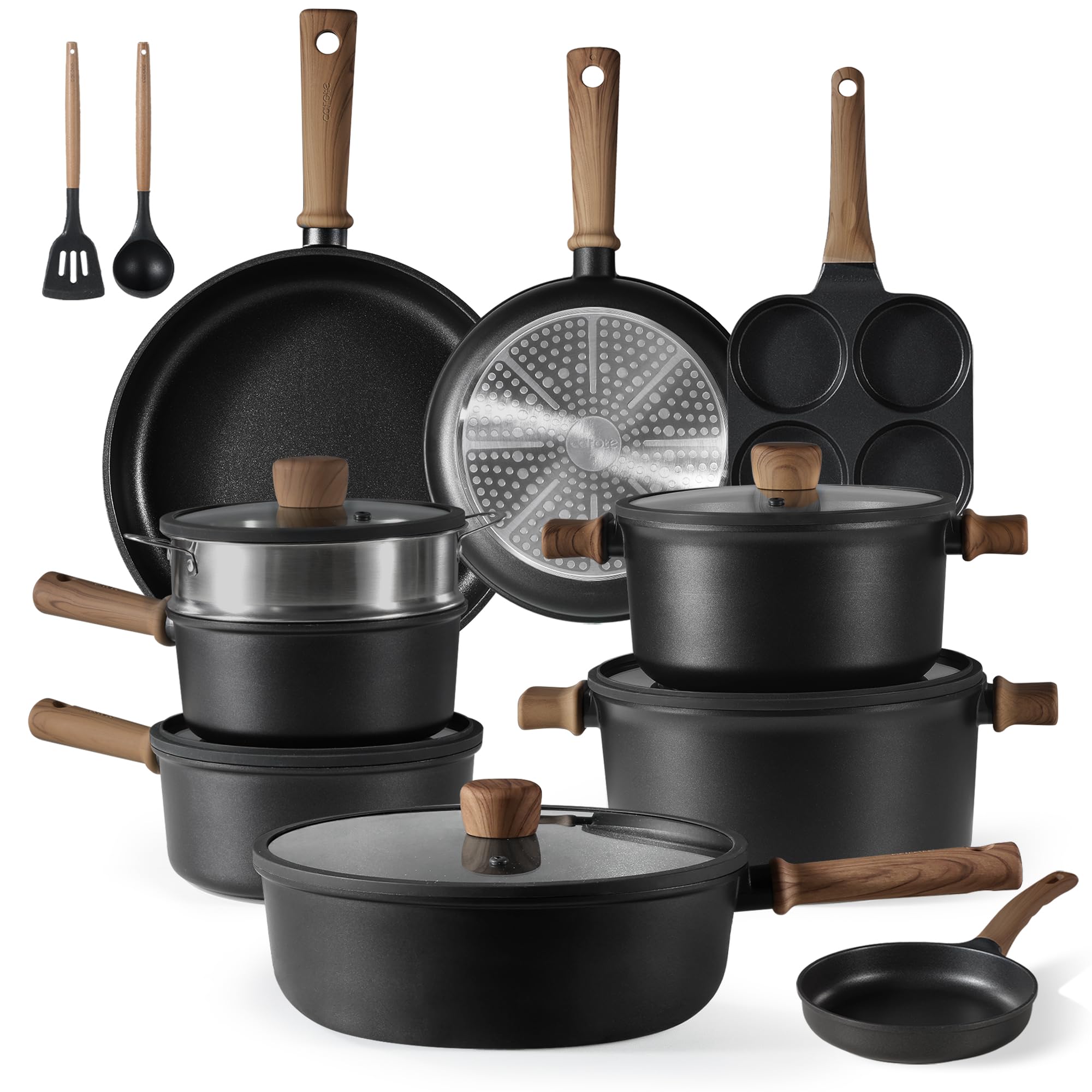 CAROTE Nonstick Pots and Pans, Induction Cookware Set 16pcs Kitchen Cooking Sets, Pot and Pan Non Stick w/Frying pan (PFOS, PFOA Free)