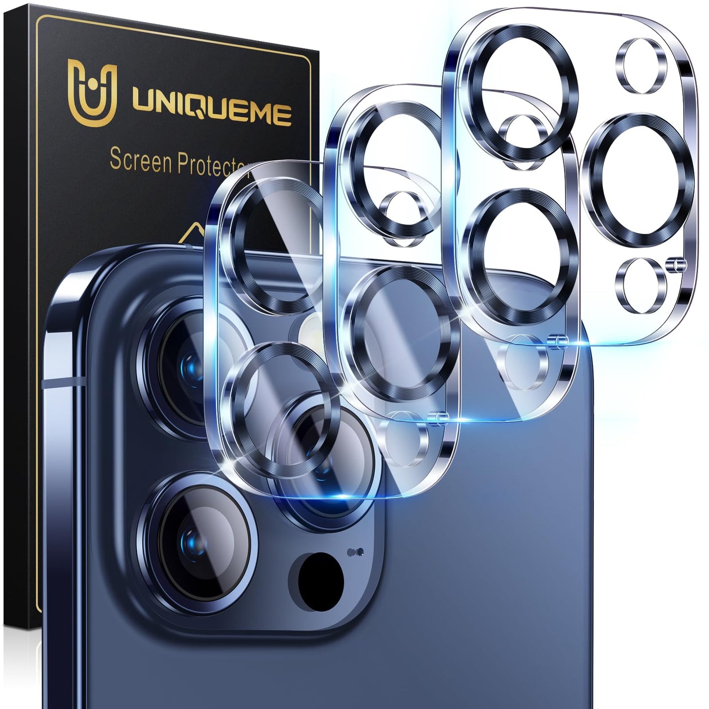 UniqueMe Compatible for 3 Pack iPhone 17 Pro Camera Lens Protector - [Drop Protection] 9H Tempered Glass Camera Cover Screen [Update New Version]【Not for 17 Pro Max】