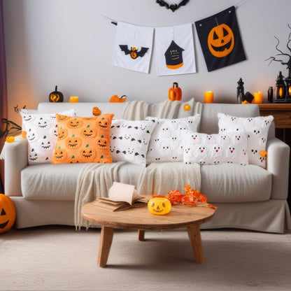 AQOTHES Halloween White Smile Ghost Throw Pillow Covers 18x18 inch Set of 2, Cute Skeleton Pillowcases Holiday Cushions Covers for Halloween Decorations Indoor Home Sofa Couch