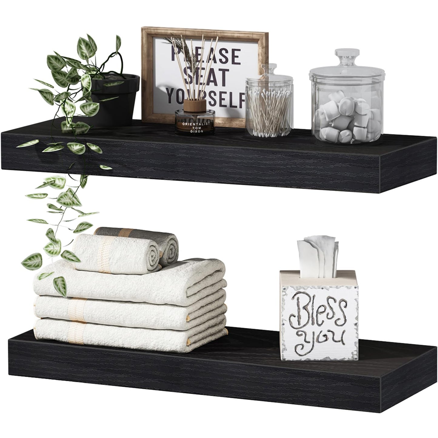 QEEIG Bathroom Floating Shelves for Wall Mounted Shelf Over Toilet Farmhouse Home Decor Display Shelving Small 16 inch Set of 2, Rustic Brown (008-40BN)