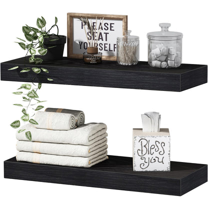 QEEIG Bathroom Floating Shelves for Wall Mounted Shelf Over Toilet Farmhouse Home Decor Display Shelving Small 16 inch Set of 2, Rustic Brown (008-40BN)