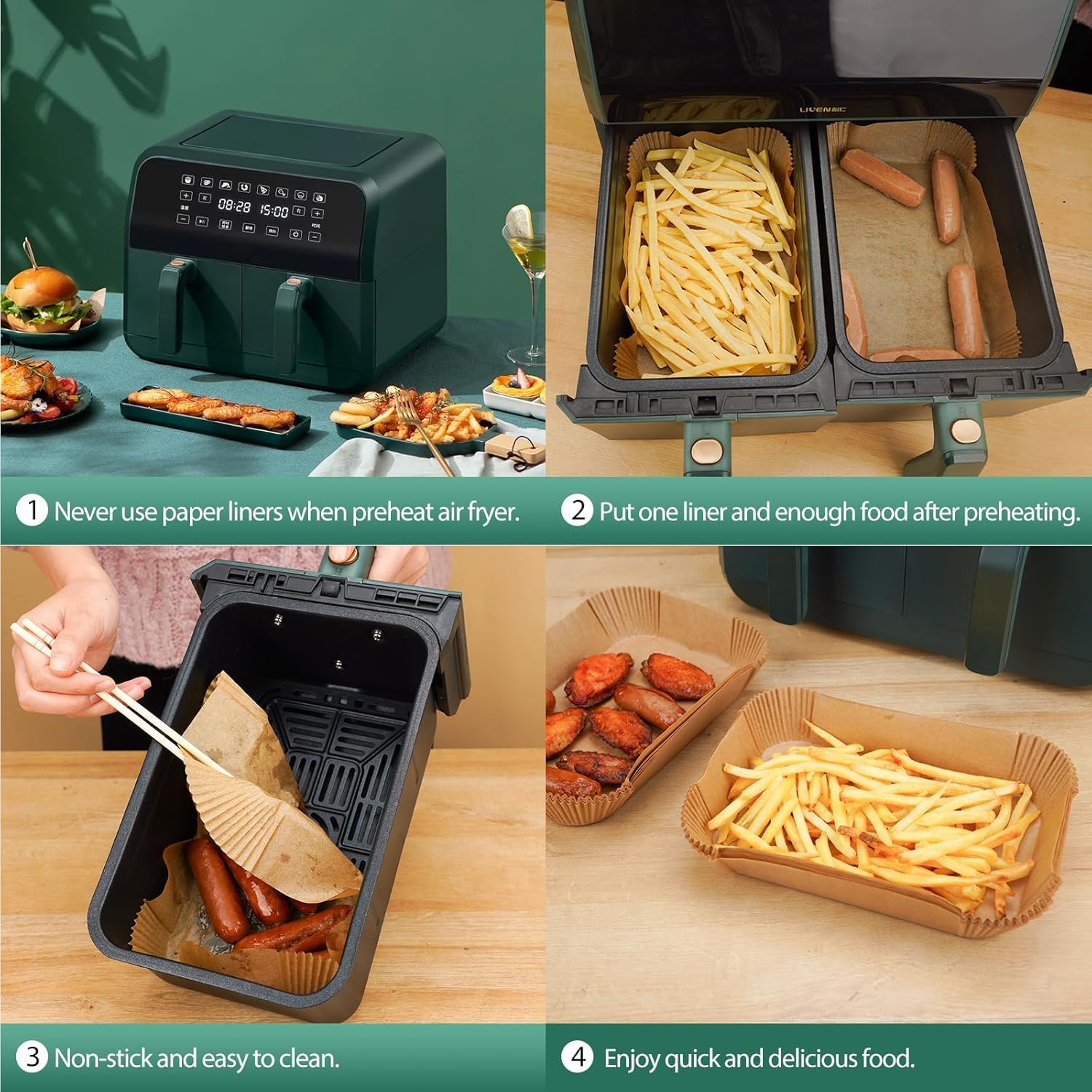 Air Fryer Paper Liners, 125Pcs Parchment Paper, Air Fryer Liners Disposable for Microwave, Non-Stick Air Fryer Liner Square Free of Bleach (8IN)