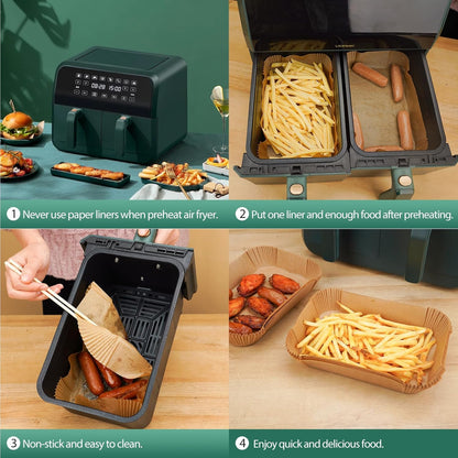 Air Fryer Paper Liners, 125Pcs Parchment Paper, Air Fryer Liners Disposable for Microwave, Non-Stick Air Fryer Liner Square Free of Bleach (8IN)