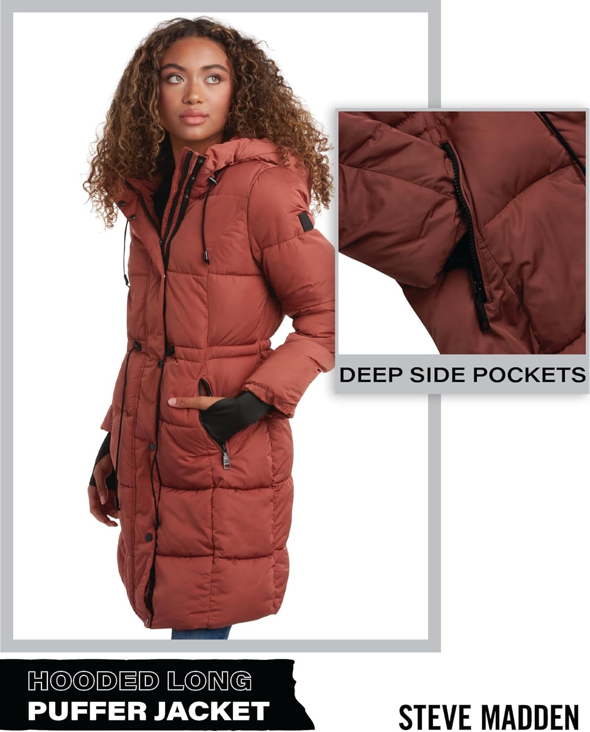 Steve Madden Womens Winter Coat - Insulated Long Hooded Quilted Parka Puffer Jacket - Warm Winter Jacket for Women