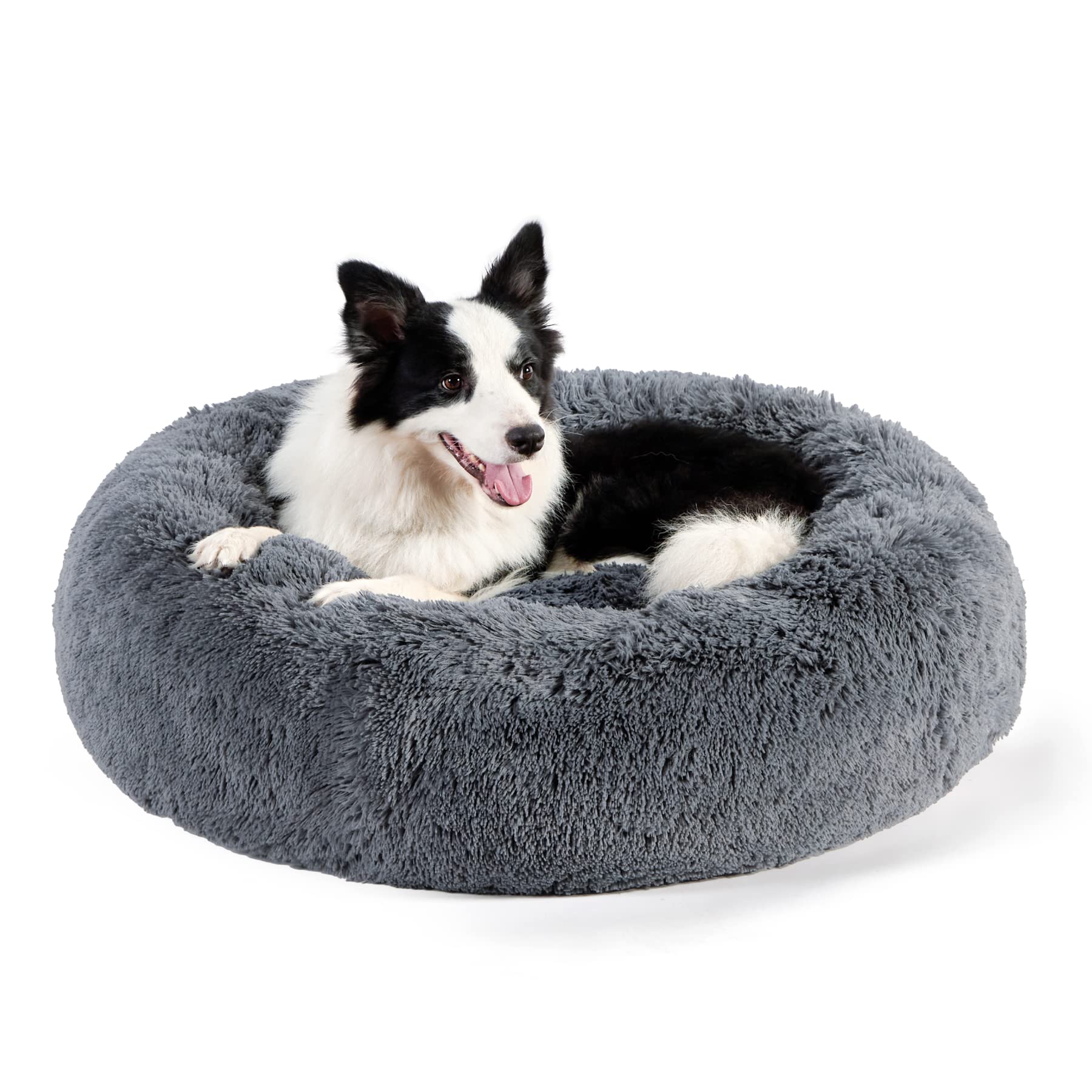 Bedsure Calming Dog Bed for Small Dogs - Donut Washable Small Pet Bed, 23 inches Anti-Slip Round Fluffy Plush Faux Fur Large Cat Bed, Fits up to 25 lbs Pets, Camel