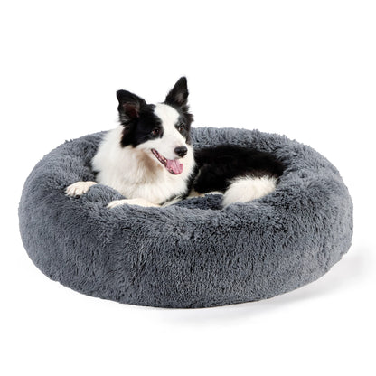 Bedsure Calming Dog Bed for Small Dogs - Donut Washable Small Pet Bed, 23 inches Anti-Slip Round Fluffy Plush Faux Fur Large Cat Bed, Fits up to 25 lbs Pets, Camel