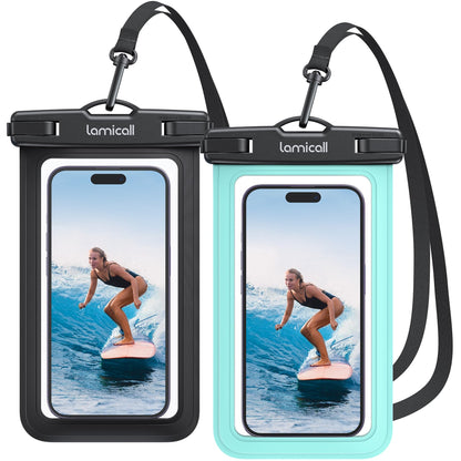 Lamicall Waterproof Phone Pouch Case - [2 Pack][Easy Lock & Heavy Duty] IPX8 Water Proof Cell Phone Dry Bag for Beach, Protector for iPhone 16 15 14 13 12 11 Pro Max Plus XS XR, Galaxy S24 S23, 4-7"