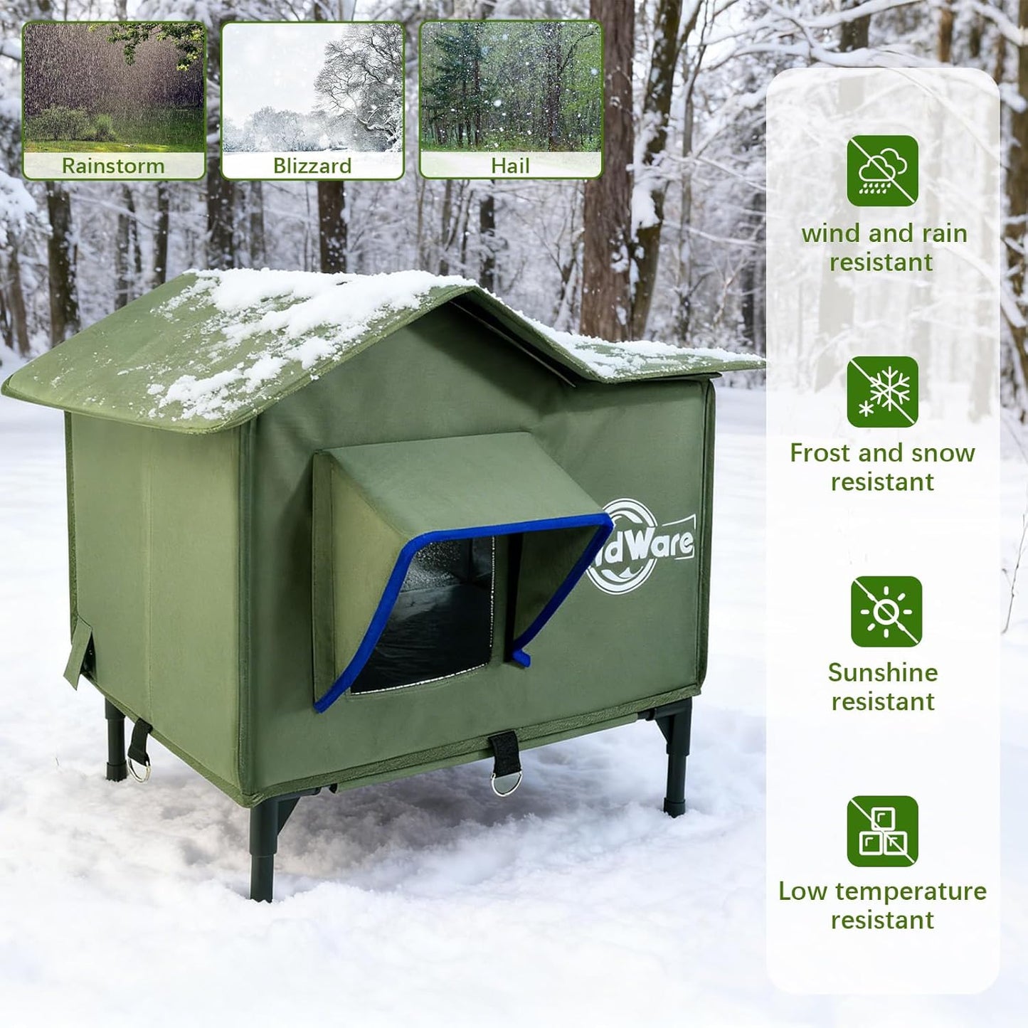 Outdoor Cat House Heated Cat House for Outside with Elevated Base Cat-Attracting Eave Design Feral Stray Shelter Weatherproof in Winter Garage Yard Porch Size M