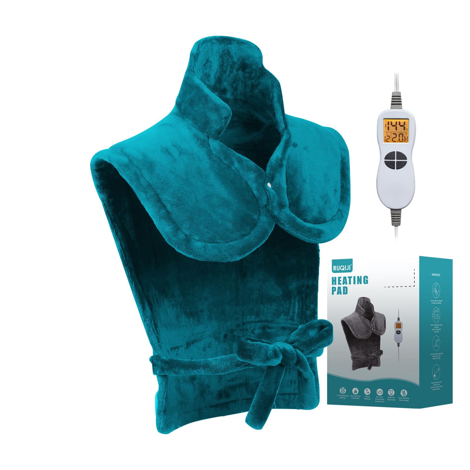 26" x 35" Flannel Neck&Shoulder&Back Heating Pad with 12 Temperature Settings&Countdown Timer, Pain Relief for Back/Neck/Shoulders/Menstrual Pain, Christmas Gifts for Women Men Mom Dad(Light Tan)