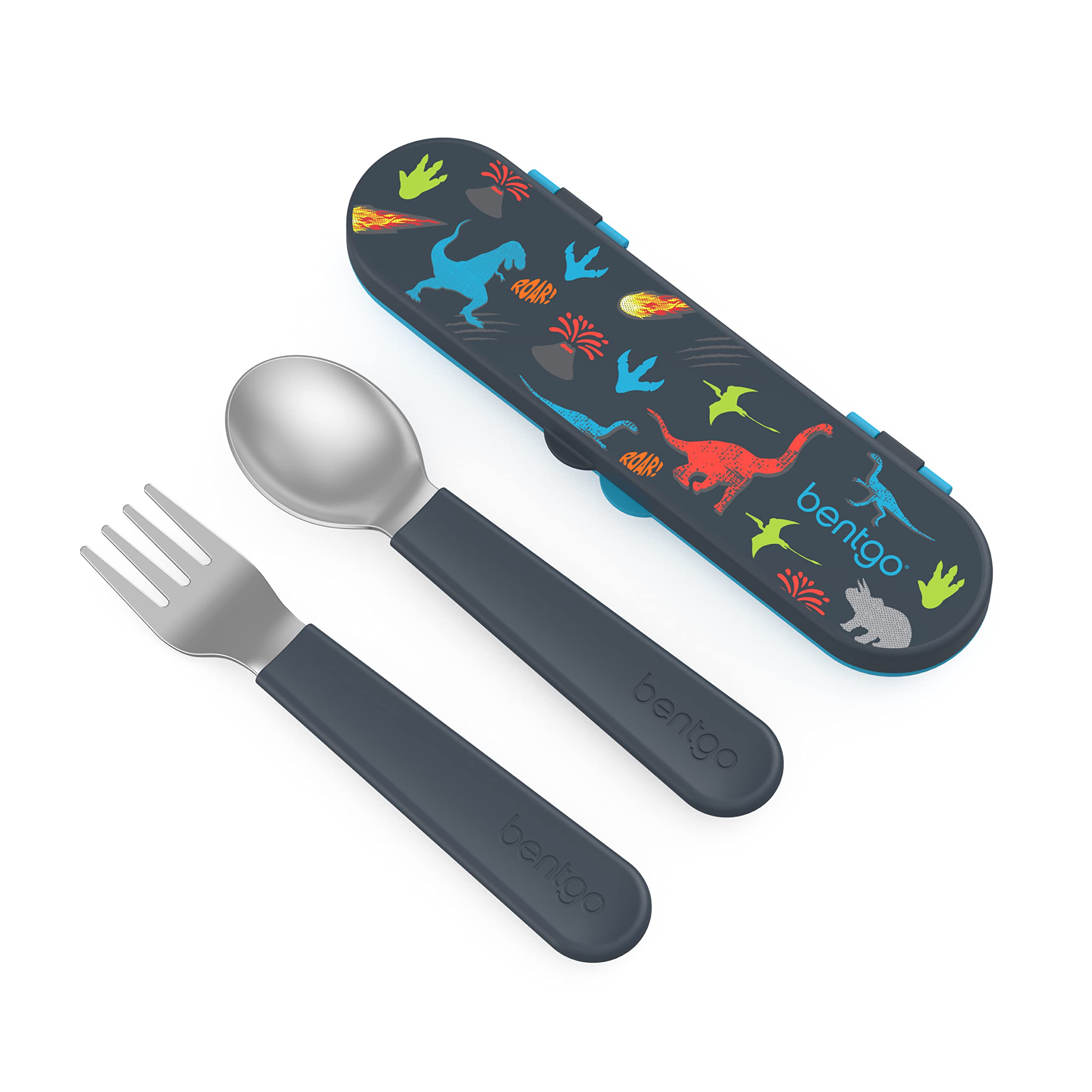 Bentgo® Kids Stainless Steel Utensil Set - Reusable Fork, Spoon & Storage Case - High-Grade BPA-Free Stainless Steel, Easy-Grip Handles, Dishwasher Safe for School Lunch, Travel & Outdoors (Purple)