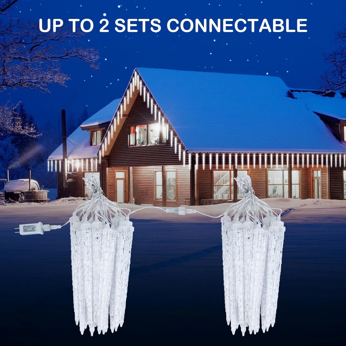 Brightown Christmas Icicle Lights Outdoor, 20ft Meteor Shower Lights with 20 Large Tube 480 LED Dropping Effect, Waterproof Icicle Indoor for Tree Patio Roof Holiday Decor, Cool White