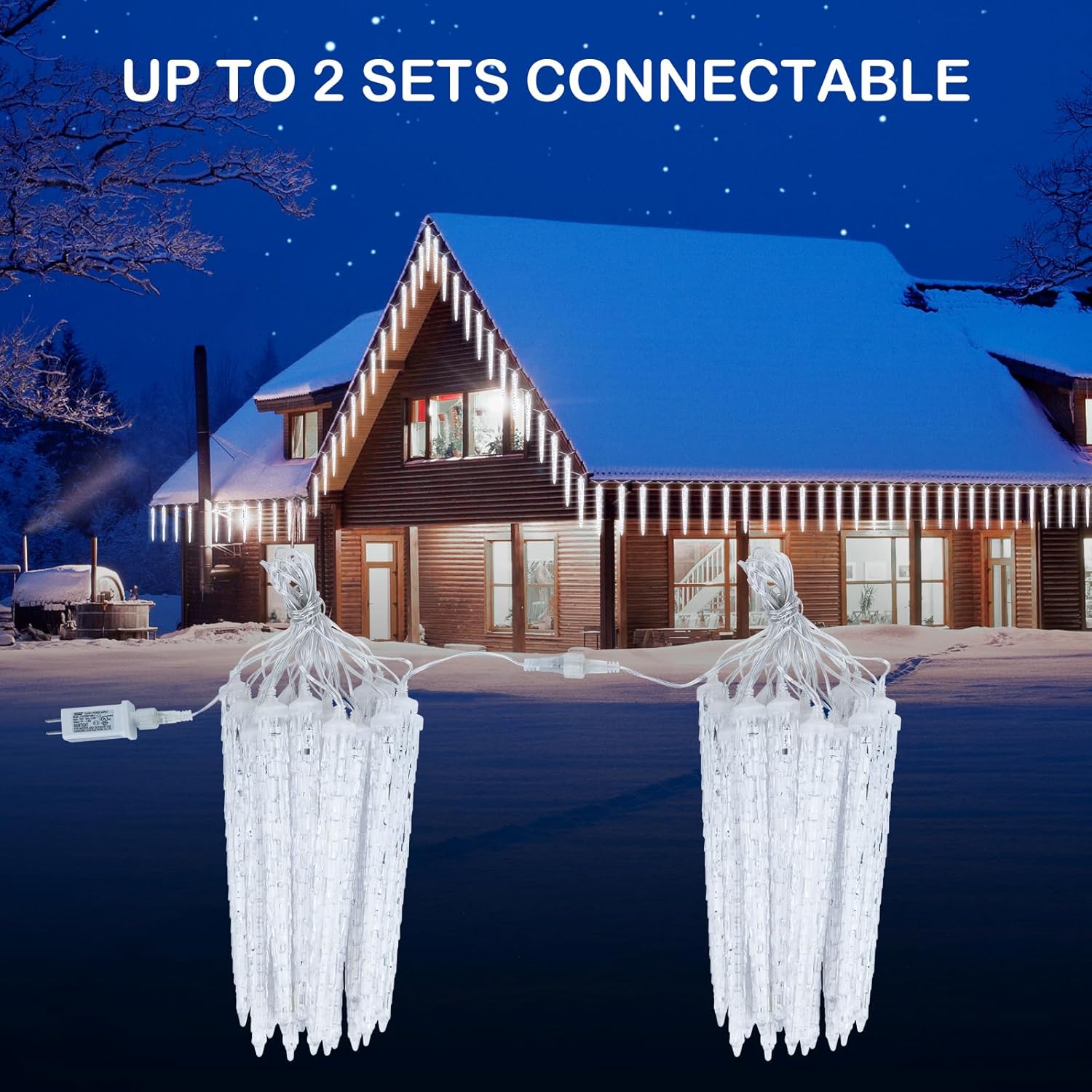 Brightown Christmas Icicle Lights Outdoor, 20ft Meteor Shower Lights with 20 Large Tube 480 LED Dropping Effect, Waterproof Icicle Indoor for Tree Patio Roof Holiday Decor, Cool White
