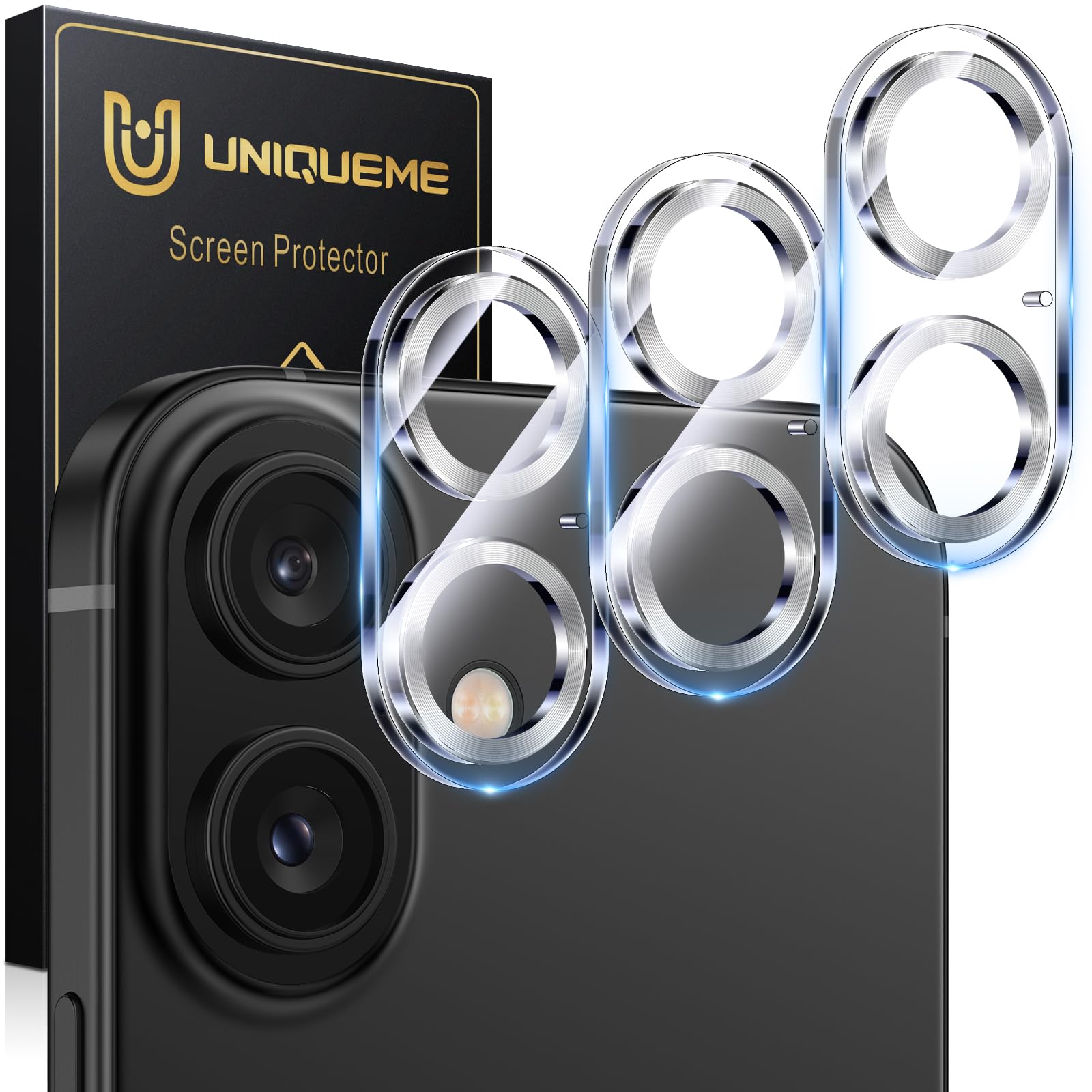 UniqueMe Compatible for 3 Pack iPhone 17 Pro Camera Lens Protector - [Drop Protection] 9H Tempered Glass Camera Cover Screen [Update New Version]【Not for 17 Pro Max】