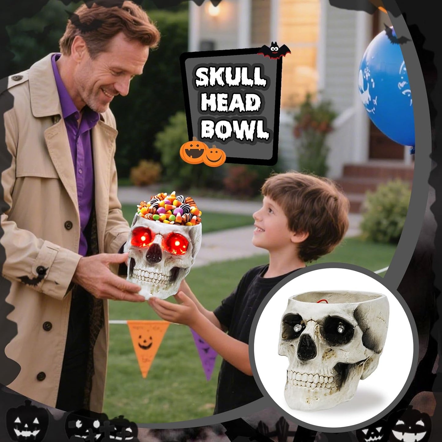 Halloween Skull Candy Dish, Resin Skull Statues, Resin Skull Head Bowl Decoration for Halloween Home Office Decor Candy Servers