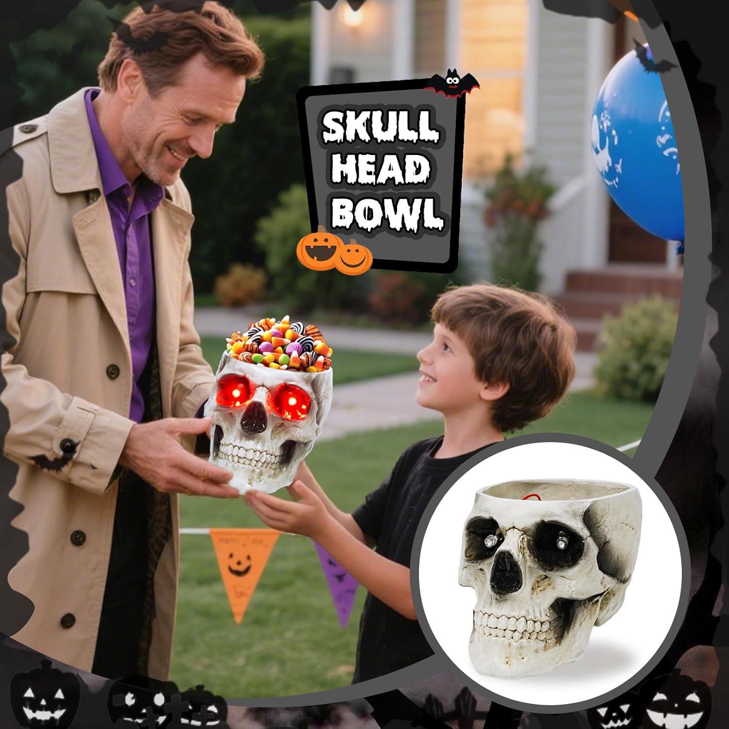 Halloween Skull Candy Dish, Resin Skull Statues, Resin Skull Head Bowl Decoration for Halloween Home Office Decor Candy Servers