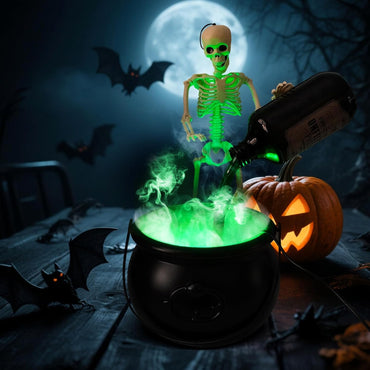 Halloween Decorations Indoor - Cauldron Halloween Decor with Magic Floating Potion Bottles Fog Diffuser Spooky Skeletons & Black Plastic Witches Bowl for Indoor Outdoor Party Kitchen Decor Black
