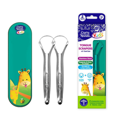 GuruNanda Tongue Scraper for Adults (2 Pack) with Travel Case, 420 Medical-Grade 100% Stainless Steel Tongue Cleaner, Aids in Fresh Breath & Oral Care
