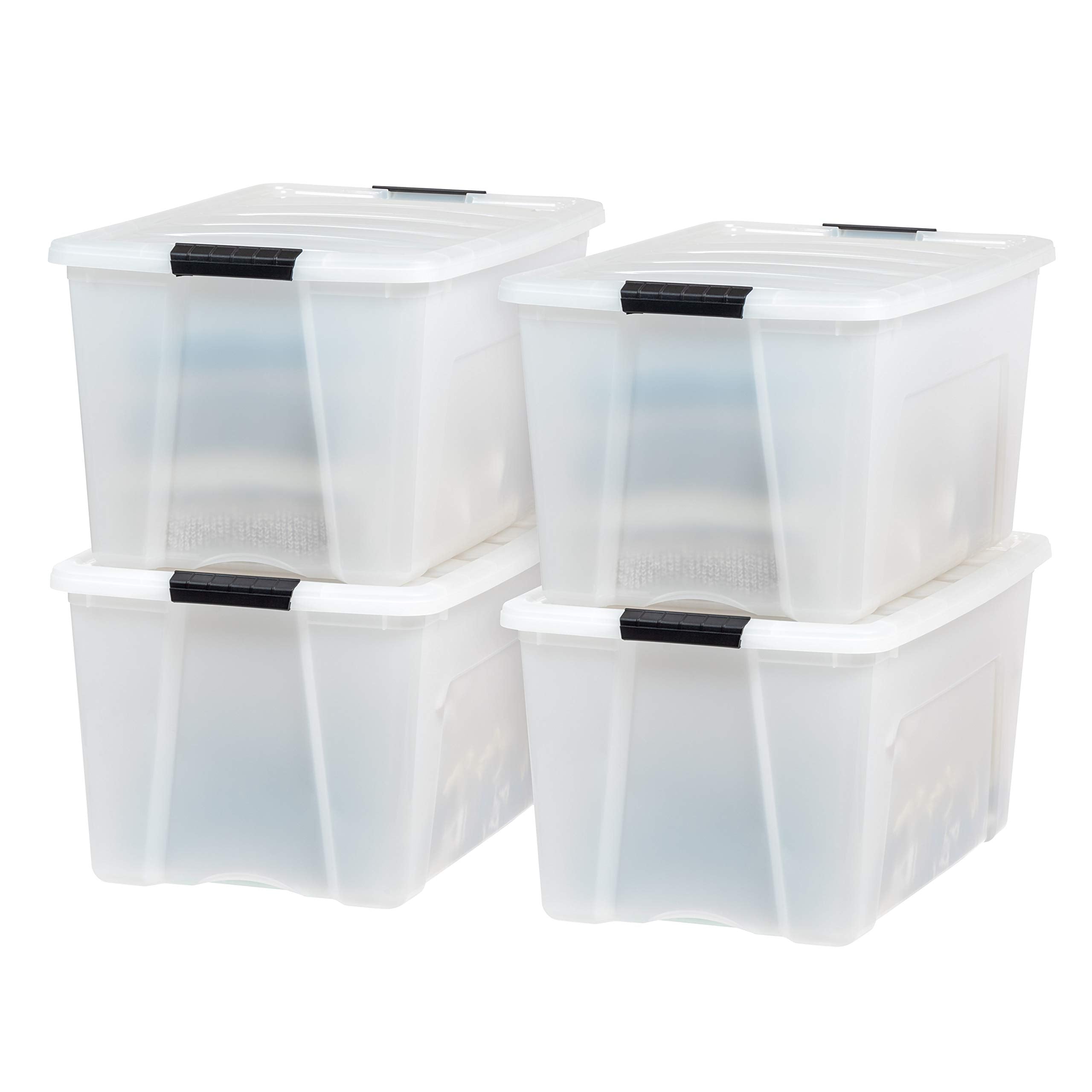 IRIS USA 13 Qt Stackable Plastic Storage Bins with Lids, 6 Pack - BPA-Free, Made in USA - Discreet Organizing Solution, Latches, Durable Nestable Containers, Secure Pull Handle - Pearl