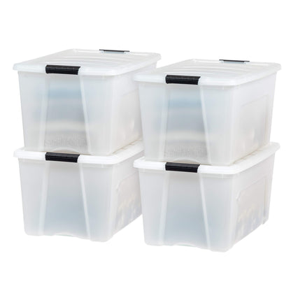 IRIS USA 13 Qt Stackable Plastic Storage Bins with Lids, 6 Pack - BPA-Free, Made in USA - Discreet Organizing Solution, Latches, Durable Nestable Containers, Secure Pull Handle - Pearl