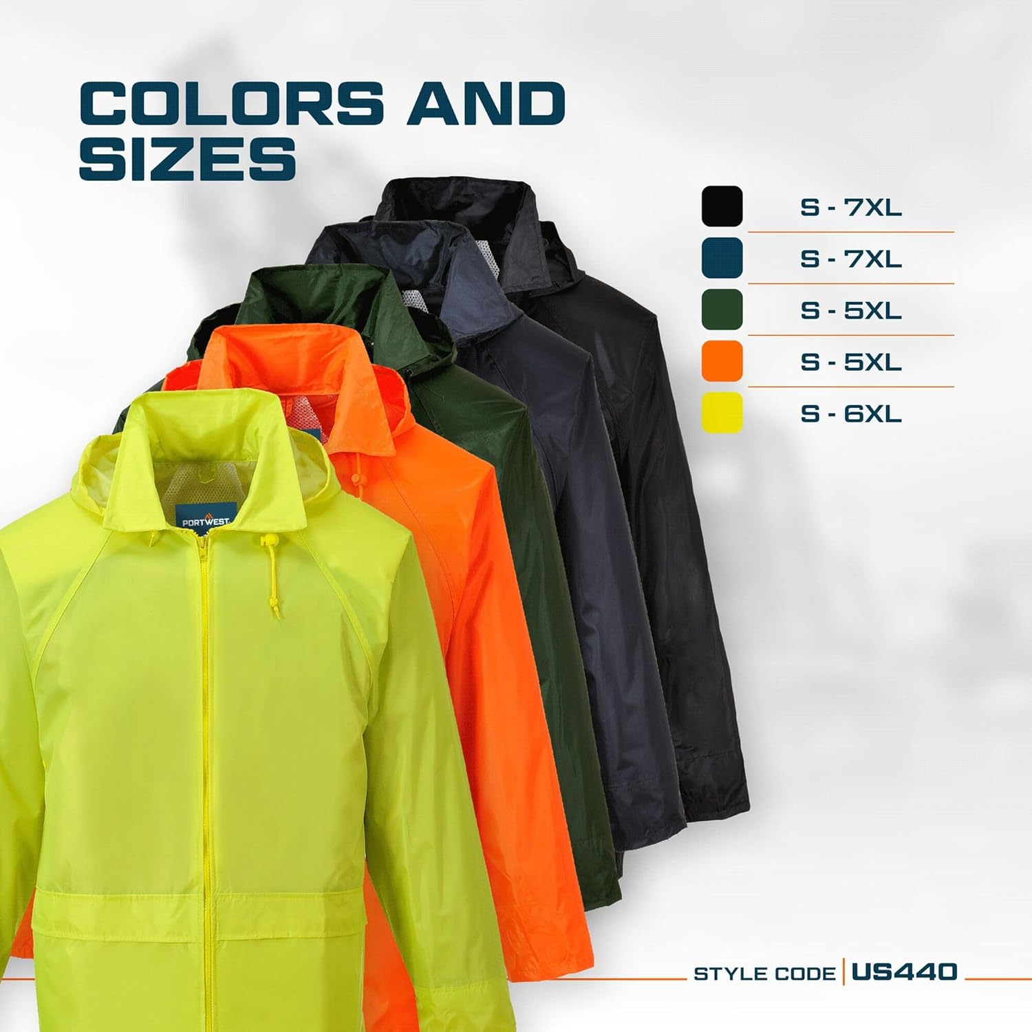 Portwest Classic Rain Jacket Waterproof Work Wear Coat Multi Pockets Outdoor Durable, Navy, X Large