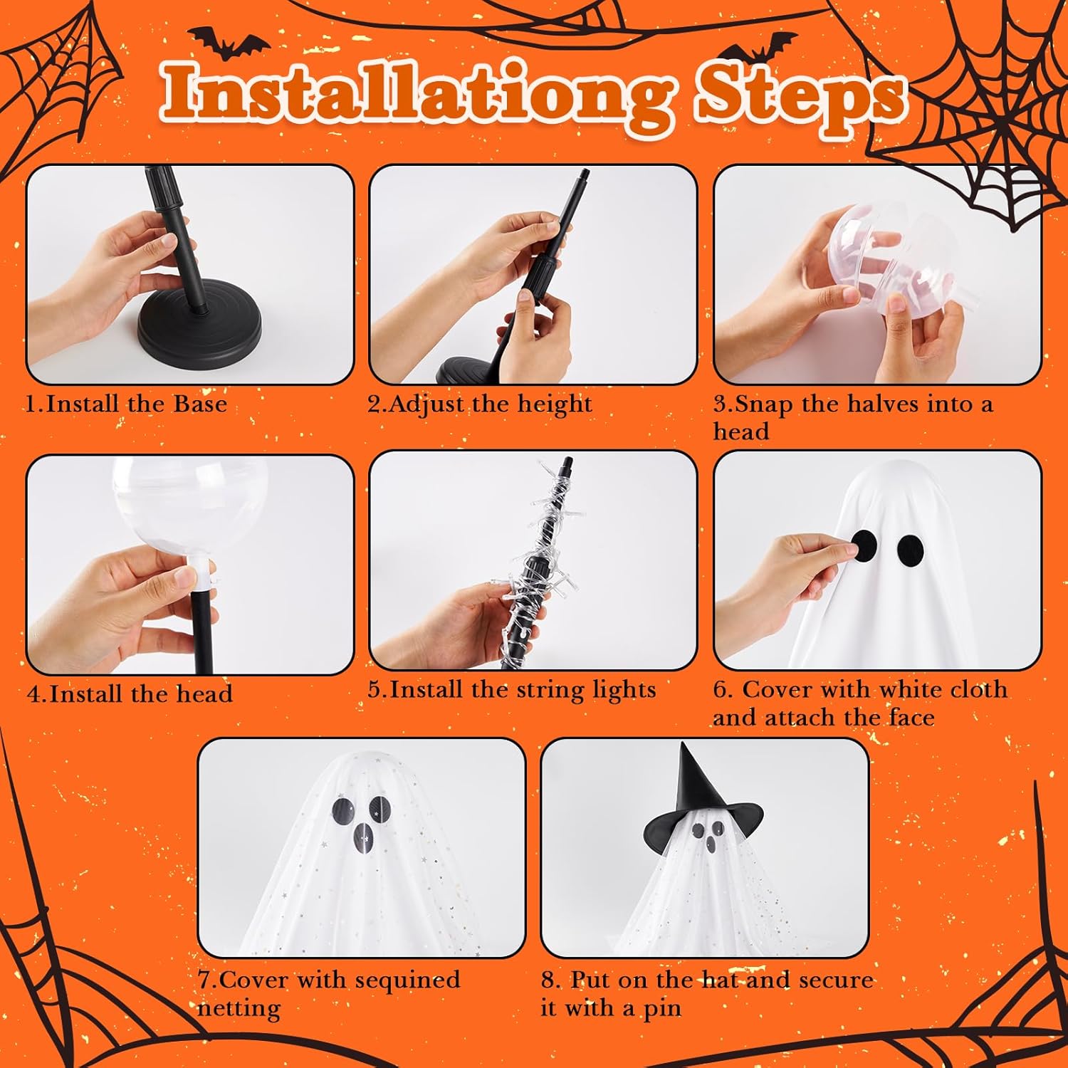 2Pcs Halloween Ghosts Decorations Indoor - Light Up Ghost Crafts with Sequined Netting, Cute Halloween Party Decorations, Spooky Ghost Decor for Home Table Fireplace Kitchen and Office