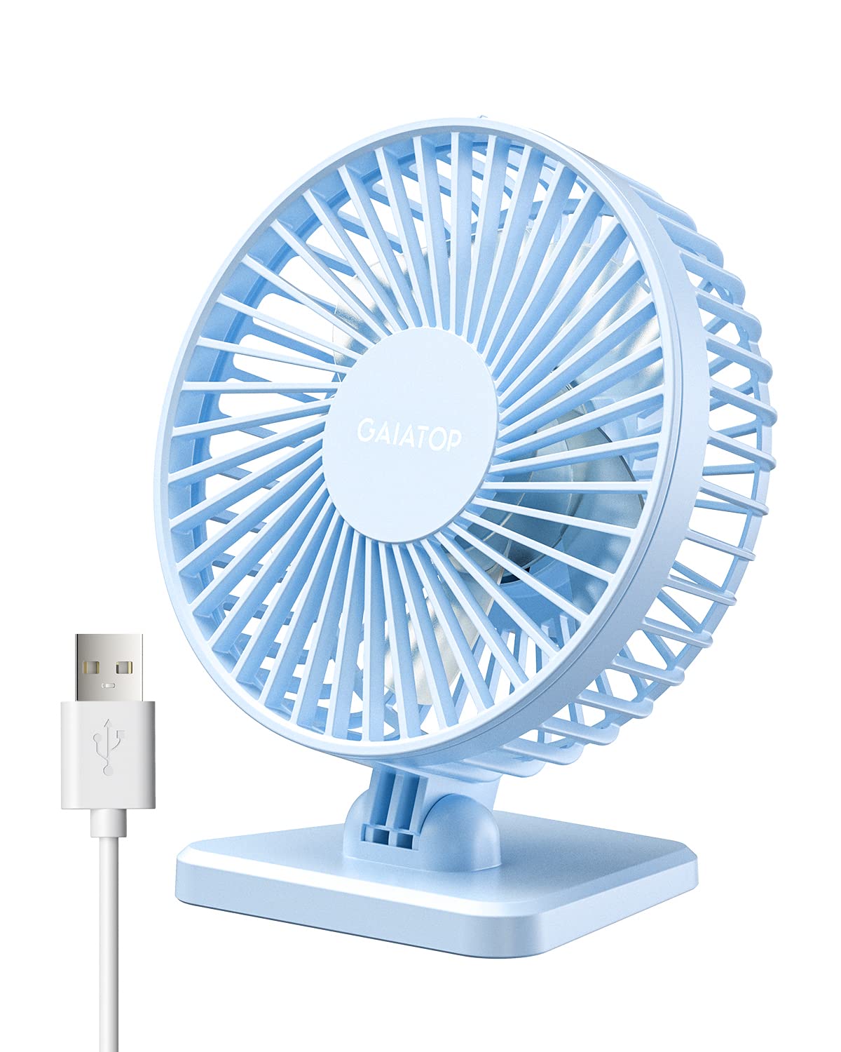 Gaiatop USB Desk Fan, Small But Powerful, Personal Portable Quiet 3 Speeds, Adjustable Mini Table Desktop fan for Cooling Home Office Car Summer Travel Gifts Blue