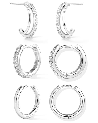 Inerney Gold Huggie Hoop Earrings Set for Women, Dainty Small Sterling Silver Earring Stacks Hypoallergenic Jewelry for Multiple Piercings, Trendy Twisted Cute Cartilage Hoops Birthstone Gift 3 Pairs