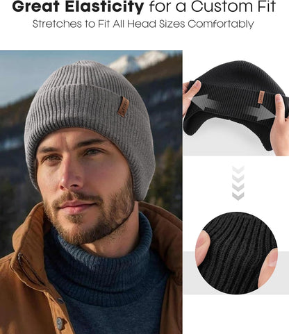 FURTALK Winter Beanie Hats with Earflap for Men Warm Fleece Line Knitted Outdoor Caps