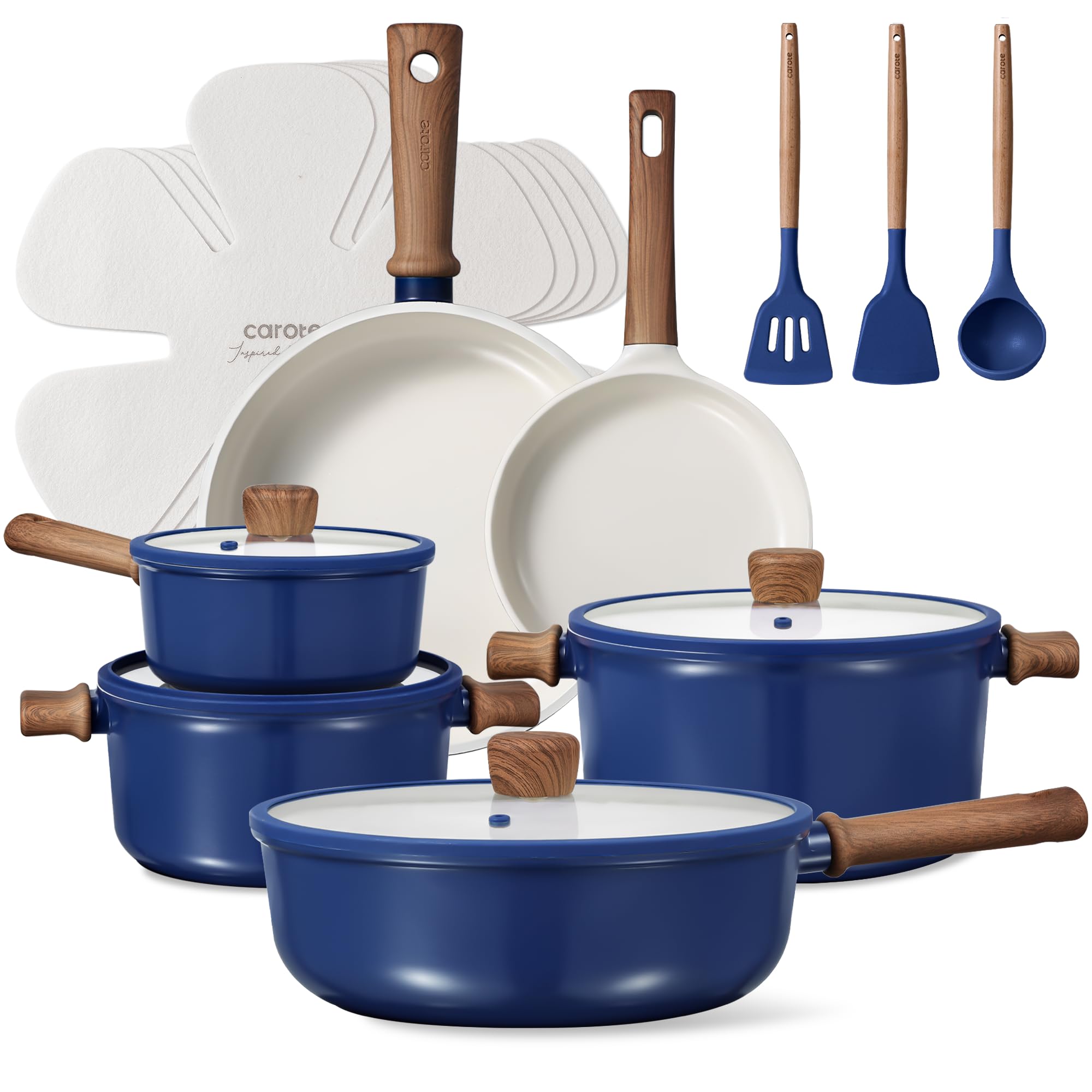 CAROTE Nonstick Pots and Pans, Induction Cookware Set 16pcs Kitchen Cooking Sets, Pot and Pan Non Stick w/Frying pan (PFOS, PFOA Free)