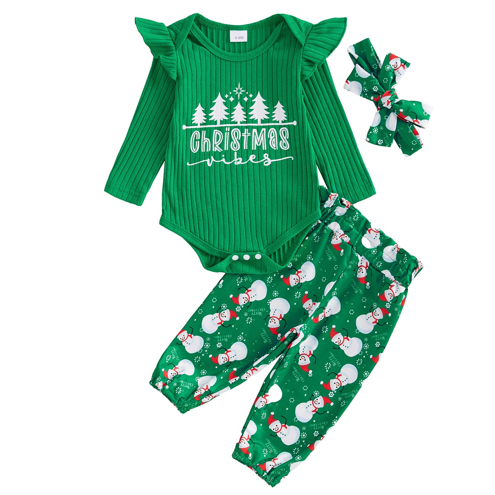 Baby Girl My 1st Christmas Outfits Letter Long Sleeve Romper Tops+Bell Bottom Pants+Headband 3 Pcs Clothes Set