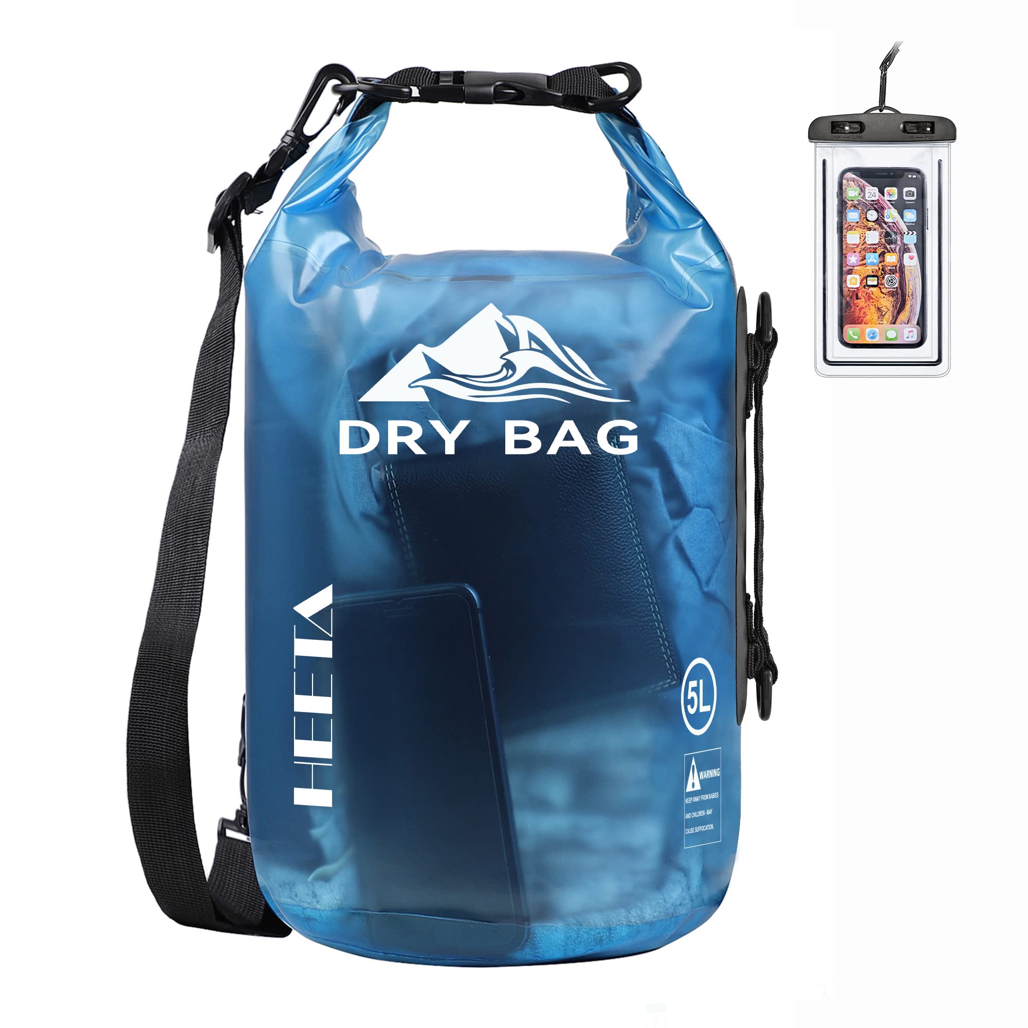 HEETA Dry Bag Waterproof for Women Men, 5L/10L/20L/30L/40L Roll Top Lightweight Dry Storage Bag Backpack with Phone Case for Travel Swimming Boating Kayaking Paddle Board Camping Beach Accessories
