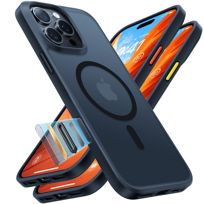 TORRAS Stronger Magnetic & Shockproof for iPhone 17 Pro Max Case, Fit for MagSafe, Military Grade Drop Protection, Camera Control, DIY Button, Slim for iPhone 17 Pro Max Case Translucent Deep Blue