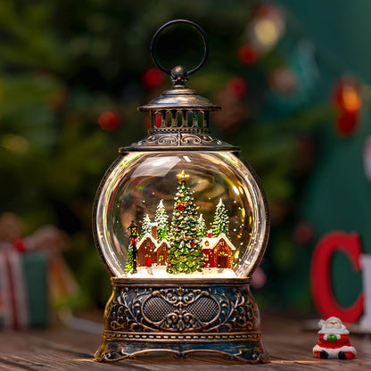 Christmas Snow Globes Christmas Water Lantern with Snowy Train Snowman, Music & 6H Timer, USB Lined/Battery Operated Lighted Lanterns for Xmas Festival Decoration Gifts