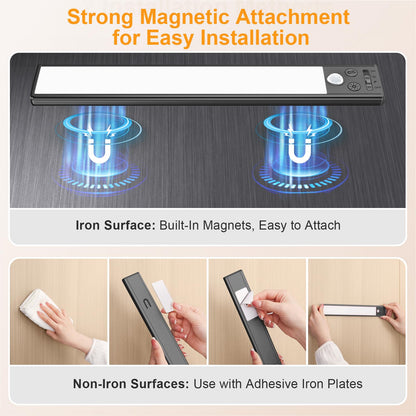 Gritin 10.2inch Under Cabinet Lighting Rechargeable -84 LED Super Bright,3-Color& 5 Level Brightness,4 Modes,Motion Sensor,Long Lasting- Easy Installation Magnetic Under Cabinet Closet Lights -2 Pack