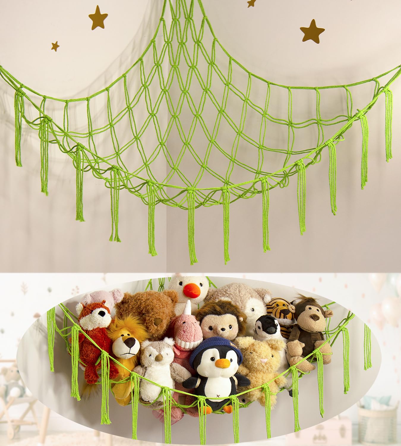 Stuffed Animal Storage Hammock or Net Corner - Large Toy Hammock Net for Stuffed Animals Room Decor - Cute Stuff Animal Organizer Plush Holder - Kids Baby Nursery Essentials Wall Bedroom Home Decor