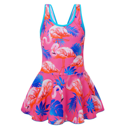 Akokvlar Girl One Piece Swimsuit with Skirt Bathing Suit Swimwear 3-16Y