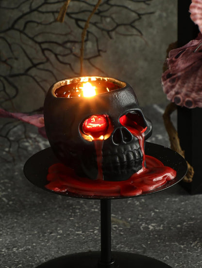 Halloween Candles, Bleeding Skull Candles 2.5 inch (Black & White) Skeleton Decorations Candle, Dripping Blood Gothic Halloween Decor for Spooky Party Table