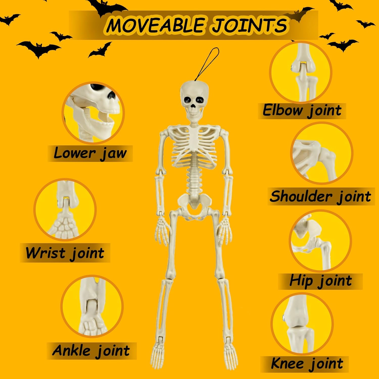 6 Packs Skeleton Halloween Decorations Outdoor with 16" Full Body Posable Joints Skeletons Decor, Halloween Party Decor Indoor, Garden Yard Lawn Graveyard Haunted House Props Spooky Party Decorations