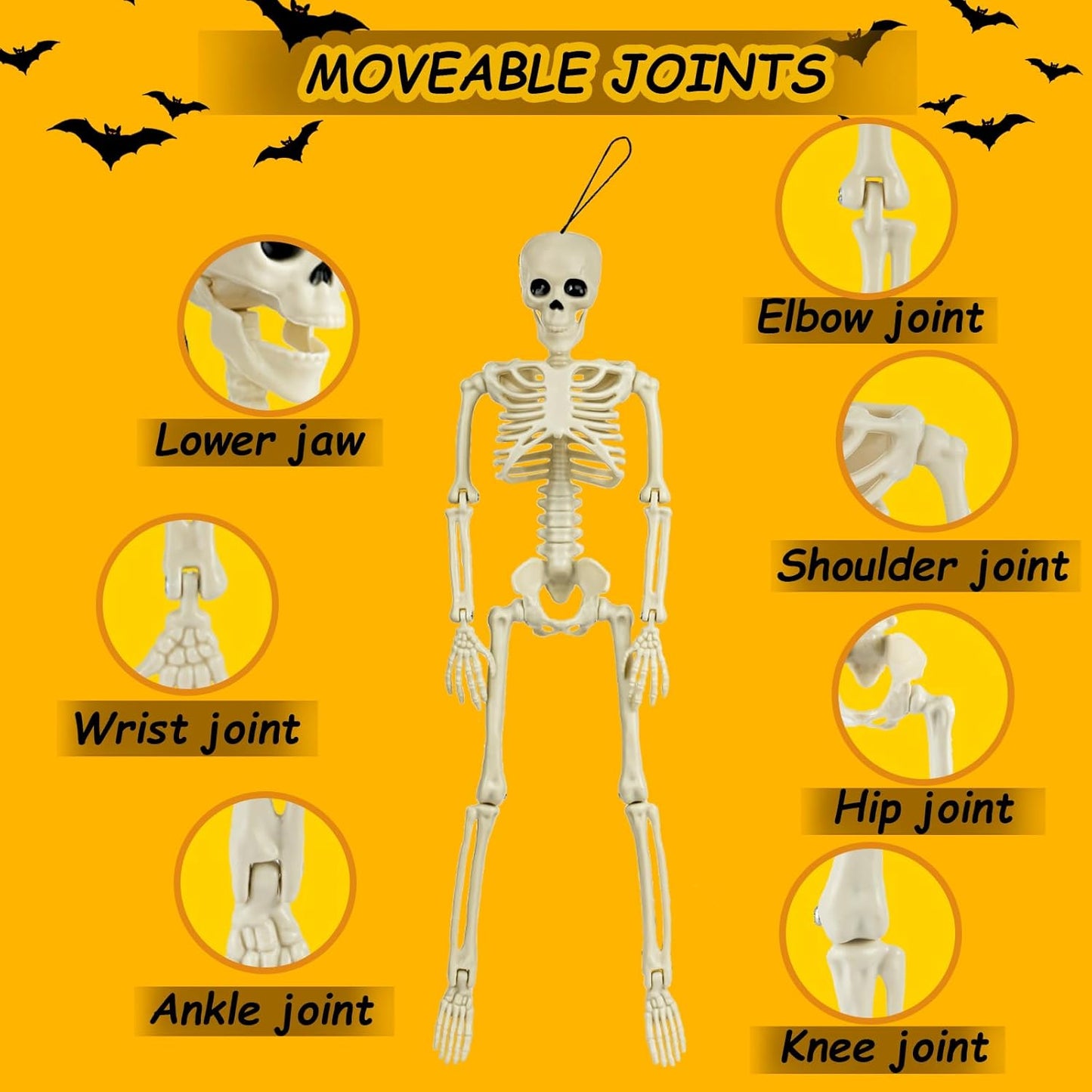 6 Packs Skeleton Halloween Decorations Outdoor with 16" Full Body Posable Joints Skeletons Decor, Halloween Party Decor Indoor, Yard Garden Lawn Graveyard Haunted House Props Spooky Party Decorations