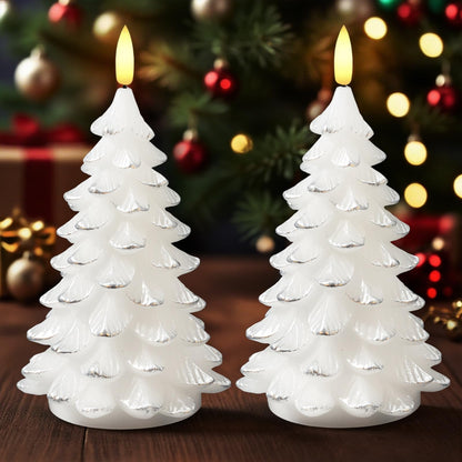 Christmas Decorations Indoor, Christmas Decor - Christmas Tree Candles Battery Operated, Flameless LED Candle Lights with 6H Timer, Xmas Home Decor, Set of 2(Green)