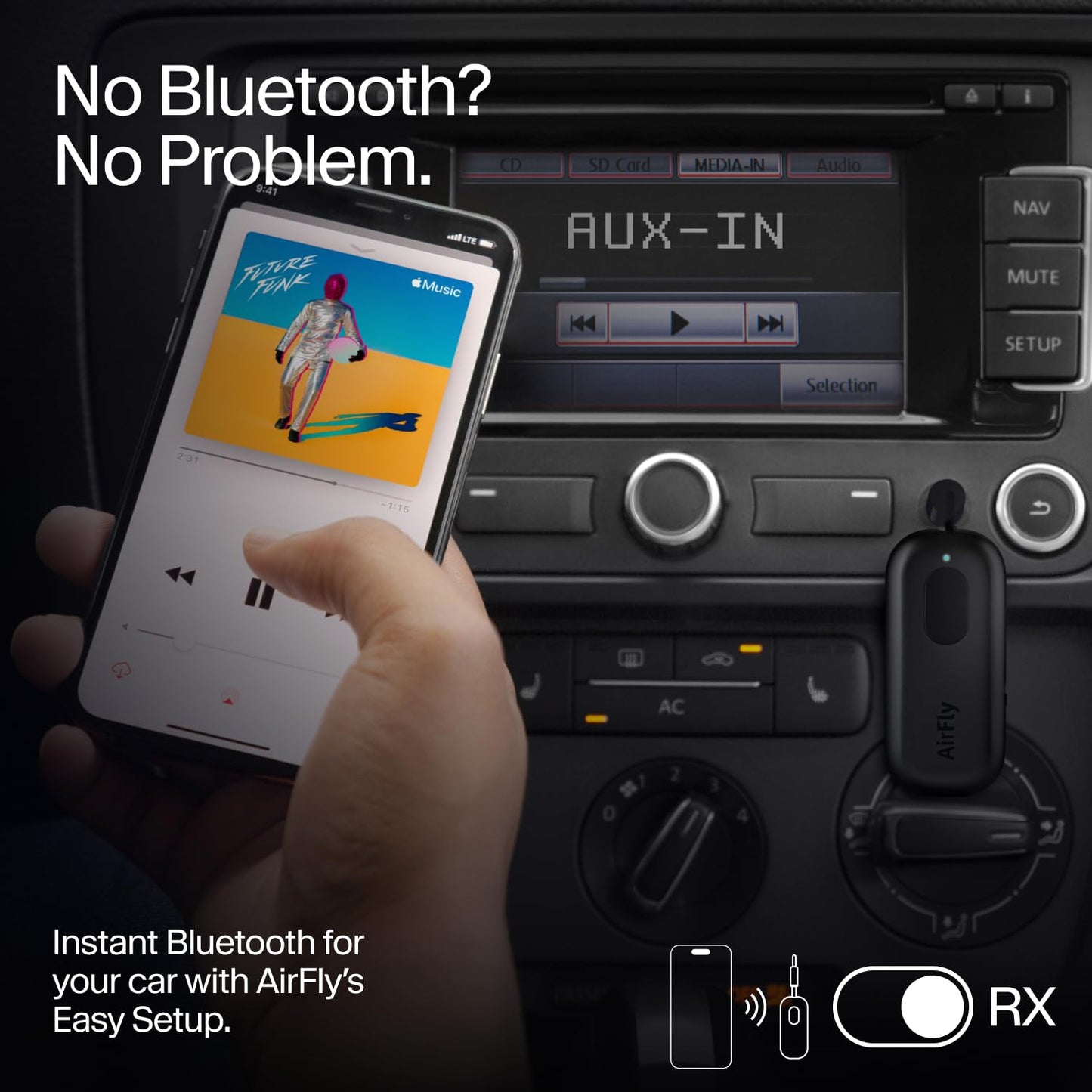AirFly Pro 2 Deluxe – Bluetooth Adapter for Airplane, Pair 2 AirPods or Wireless Headphones – 3.5mm AUX Bluetooth Transmitter/Receiver for Cars, Boats, Treadmills, TVs – Airplane Travel Essentials
