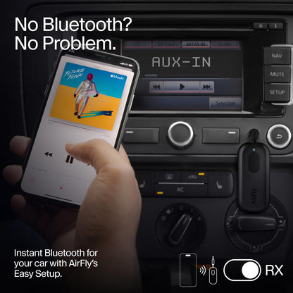 AirFly Pro 2 Deluxe – Bluetooth Adapter for Airplane, Pair 2 AirPods or Wireless Headphones – 3.5mm AUX Bluetooth Transmitter/Receiver for Cars, Boats, Treadmills, TVs – Airplane Travel Essentials