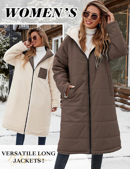 Women Winter Coats Fleece Long Coats Jackets Oversized Warm Down Jacket with Hood