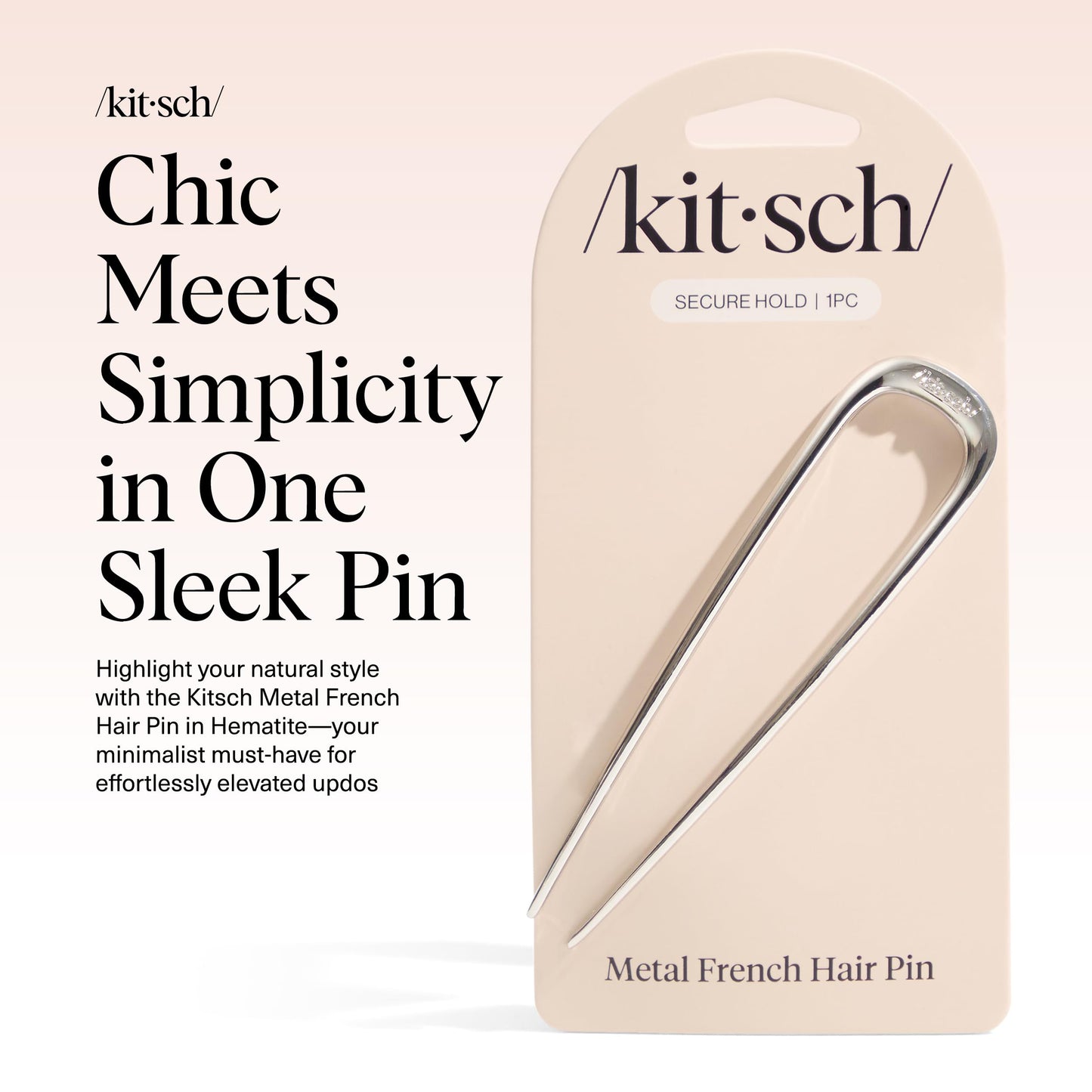 Kitsch Metal French Hair Pin for Women - Elegant Hair Accessories, Ideal for Buns & French Twist, Designed for a Secure, Comfortable Fit | Ideal Gifts for Women - Hematite