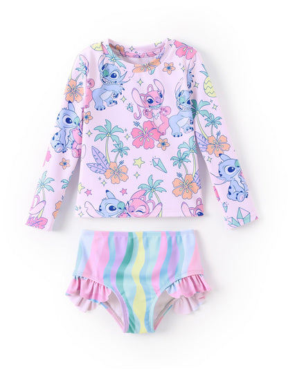 Disney Mickey and Friends Girl Two Piece Long Sleeve Swimsuit Rashguard Bathing Suit