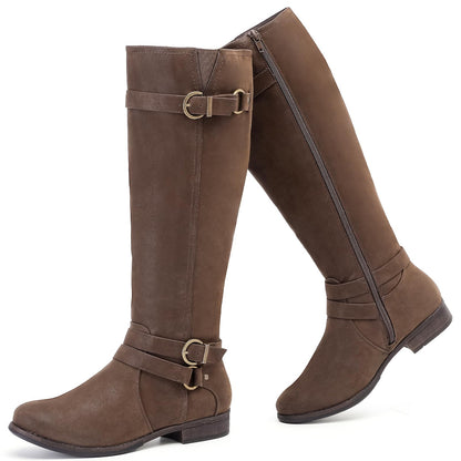 Women's Knee High Boots Classic Comfort Riding Combat Boot Round Toe Side Zipper Long Tall Fall Winter Boots for Women.