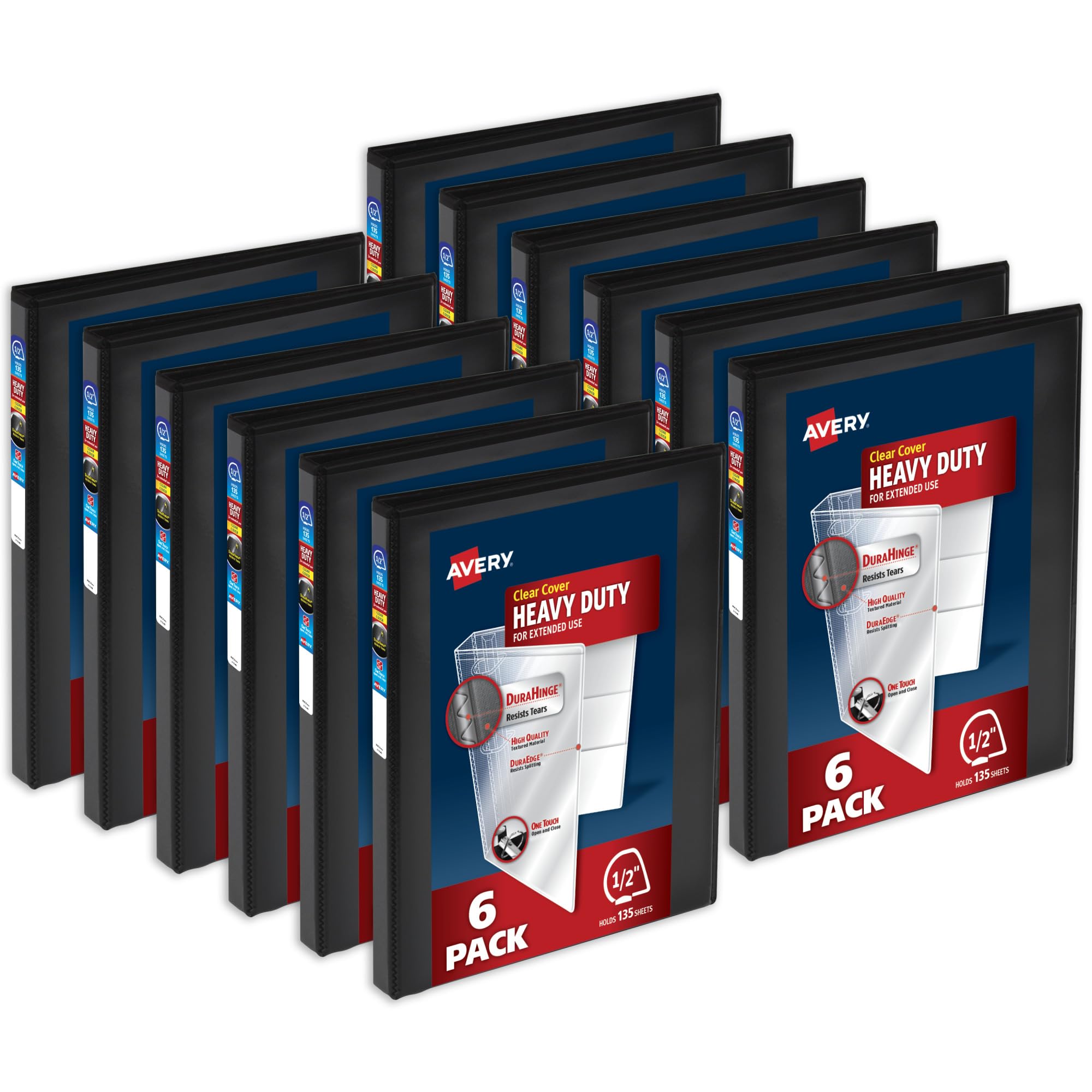 Avery Heavy-Duty View 3 Ring Binder, 1" One Touch Slant Rings, Holds 8.5" x 11" Paper, 1 Black Binder (05300)