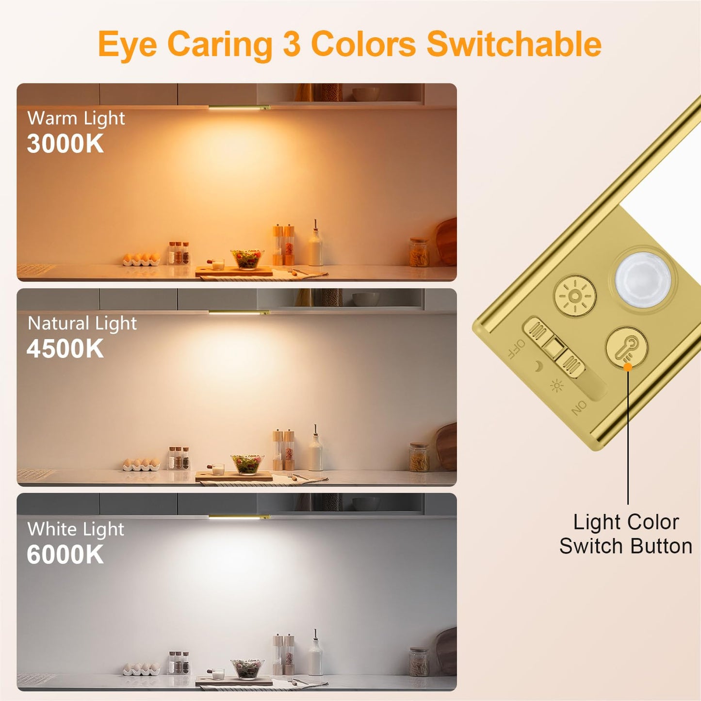 Gritin 10.2inch Under Cabinet Lighting Rechargeable -84 LED Super Bright,3-Color& 5 Level Brightness,4 Modes,Motion Sensor,Long Lasting- Easy Installation Magnetic Under Cabinet Closet Lights -2 Pack