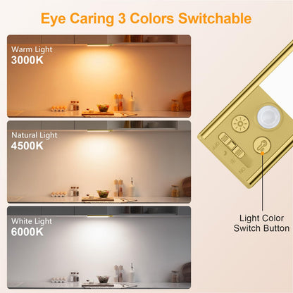 Gritin 10.2inch Under Cabinet Lighting Rechargeable -84 LED Super Bright,3-Color& 5 Level Brightness,4 Modes,Motion Sensor,Long Lasting- Easy Installation Magnetic Under Cabinet Closet Lights -2 Pack