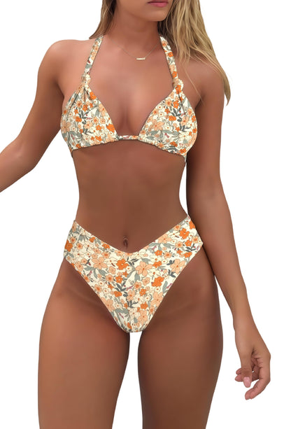 Bikini Sets for Women Sexy Halter Triangle String Bikini Cheeky V Cut High Waisted Thong Swimsuits 2 Piece
